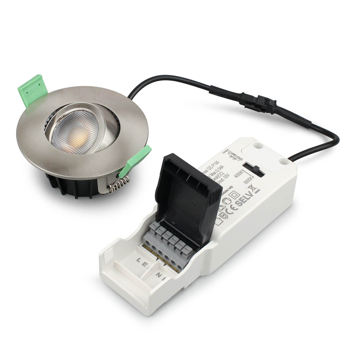 Sanna 230V 3000-4000K Gebürsteter Stahl Von Llitt - Dieser Strahler bietet eine Helligkeit von etwas &uuml;ber 520 Lumen und eine einstellbare Farbtemperatur von 3000 K/4000 K.