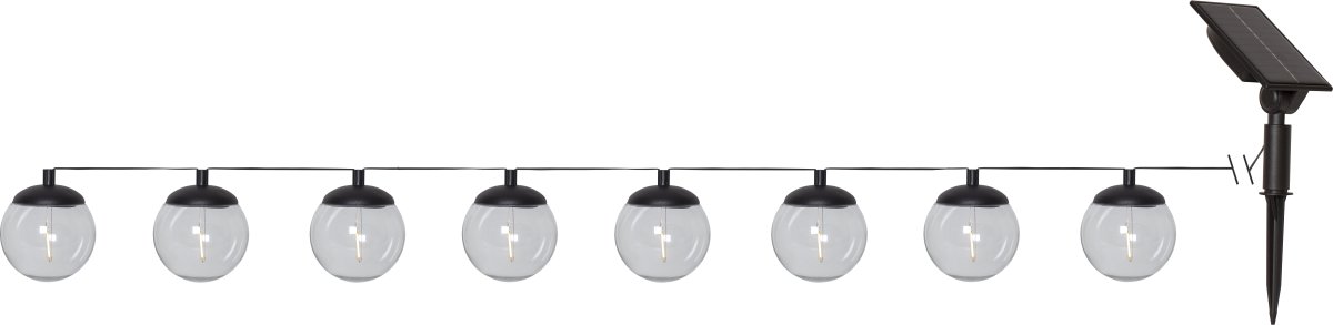 Globe Schwarz solarleuchte Von Star Trading - Die Globe-Solarzellenschleife besteht aus 8 Kugeln aus transparentem PS-Kunststoff mit 30 cm langem Kabel dazwischen.