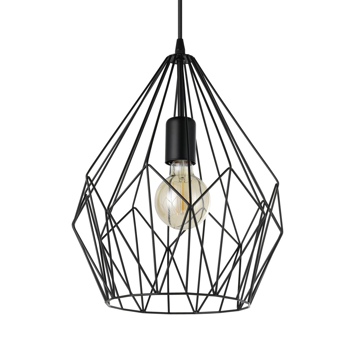 Carlton Ø30 Schwarz hängelampe Von Eglo - Durch die offene Formgebung wird die Lichtquelle in den Mittelpunkt ger&uuml;ckt und ein dekoratives Lichtspiel im Raum erzeugt.