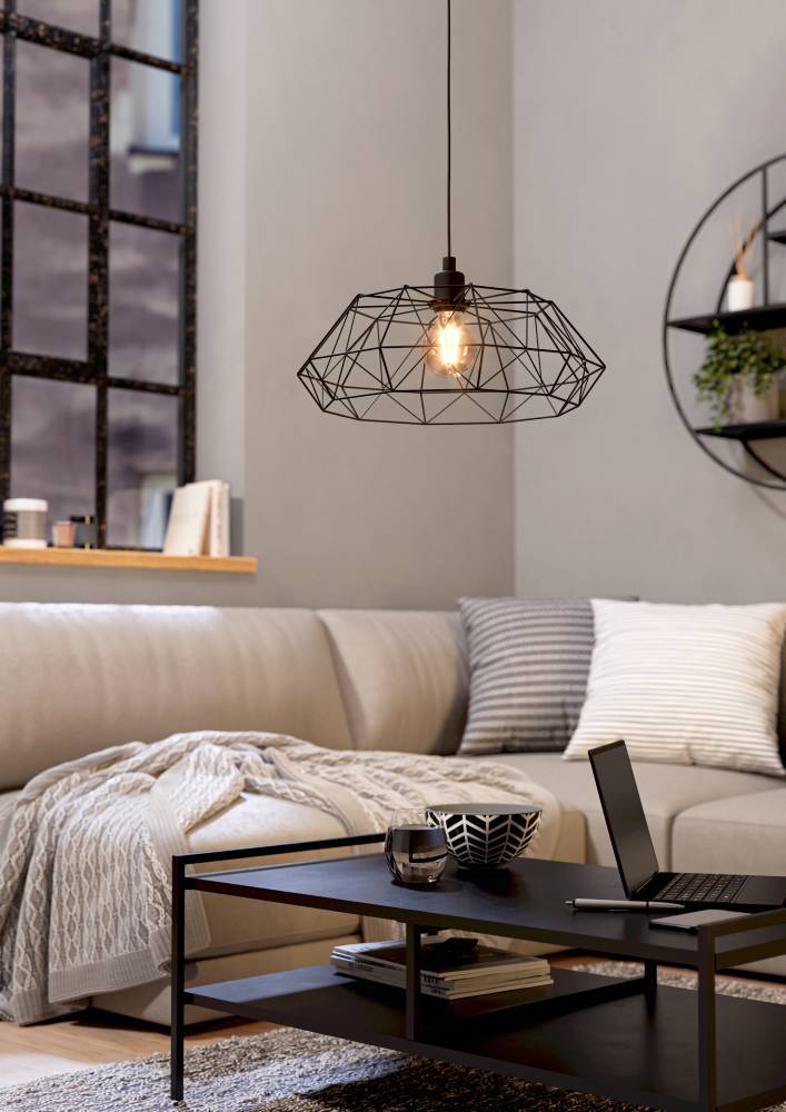 Carlton Ø45 Schwarz hängelampe Von Eglo - Das stilvolle und minimalistische Design macht die Lampe zur perfekten Wahl für alle, die sich eine trendige und funktionale Beleuchtungslösung für ihr Zuhause wünschen.