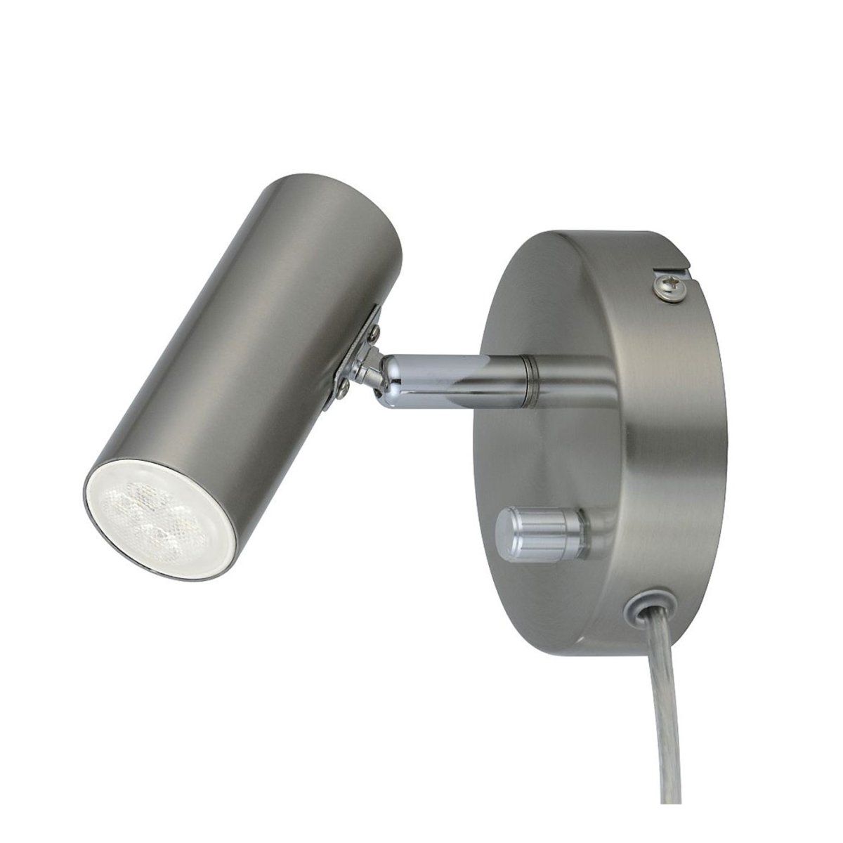 Mini Satiniertes Nickel leselampe Von Oriva - Es verfügt über einen beweglichen Strahler und einen Schalter mit integriertem Dimmer.