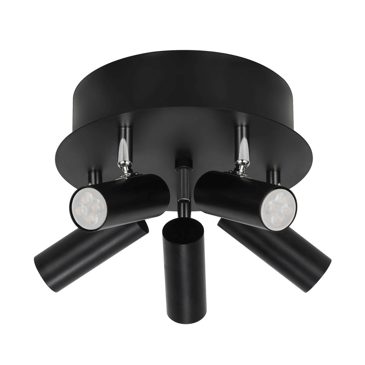 Mini 5 Schwarz spotlight Von Oriva - Mini-Deckenleuchte aus schwarzem Metall mit Chromdetails verfügt über fünf bewegliche Strahler, die für eine flexible und effektive Beleuchtung sorgen.