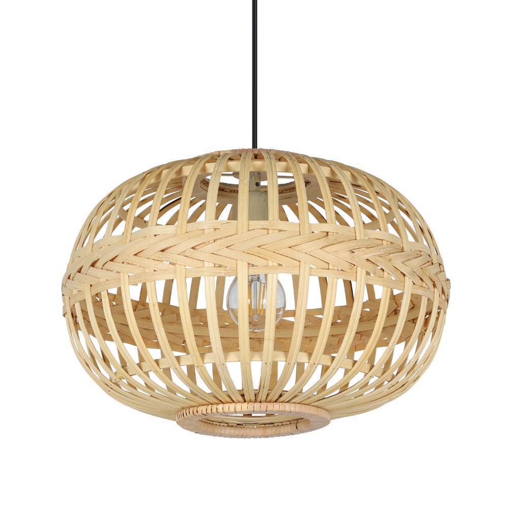 Amsfield Ø38 Natur hängelampe Von Eglo - Diese Pendelleuchte aus wunderschön geflochtenem Rattan verbreitet ein warmes und natürliches Licht, das eine einladende Atmosphäre im Raum schafft.