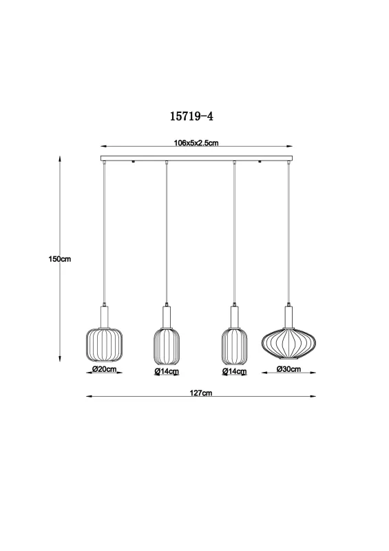 Valletta 127cm Schwarz hängelampe Von Globo Lighting - &nbsp;Den mattsvarta metallstommen ger lampan en elegant och sofistikerad karakt&auml;r, medan de fyra h&auml;ngande glaskuporna i olika former och f&auml;rger &ndash; tv&aring; i varm b&auml;rnsten och tv&aring; i r&ouml;kf&auml;rgat glas &ndash; skapar en unik och levande ljusbild.