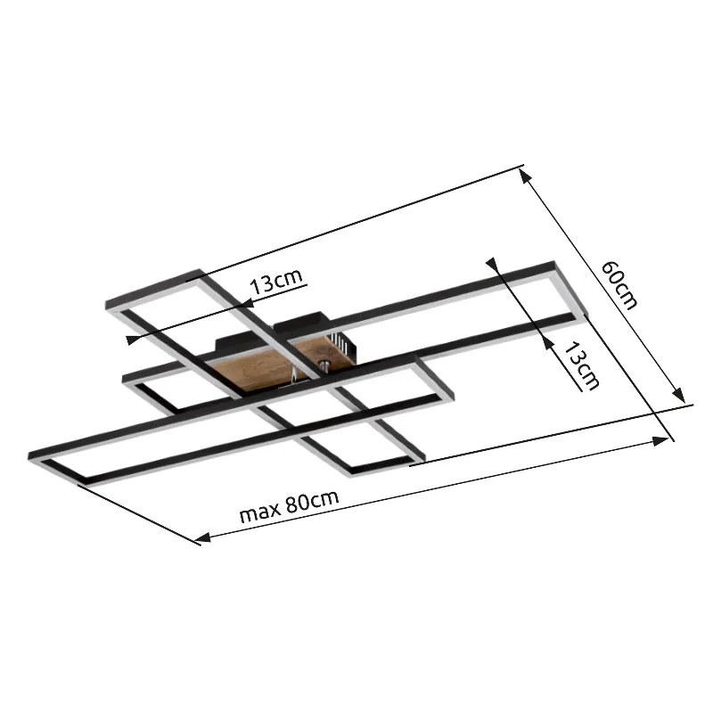 Dakari 100cm Schwarz deckenleuchte Von Globo Lighting - Lampan &auml;r tillverkad av mattsvart metall i kombination med en m&ouml;rk MDF-tr&auml;look, vilket ger den en exklusiv och sofistikerad k&auml;nsla.