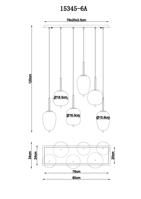 Blacky 80cm Bernstein hängelampe Von Globo Lighting - De sex r&ouml;k- och amberf&auml;rgade glasgloberna i olika former h&auml;nger fr&aring;n en svart, rektangul&auml;r takplatta och kan justeras upp till 120 cm fr&aring;n taket.