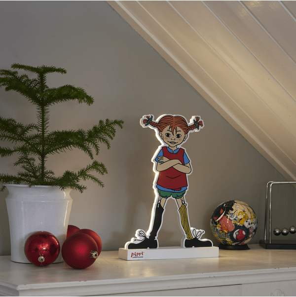 Pippi Mehrfarbig kinderlampe Von Star Trading - Eine klassische Pippi-Illustration, hier als Silhouette, die von beiden Seiten leuchtet.
