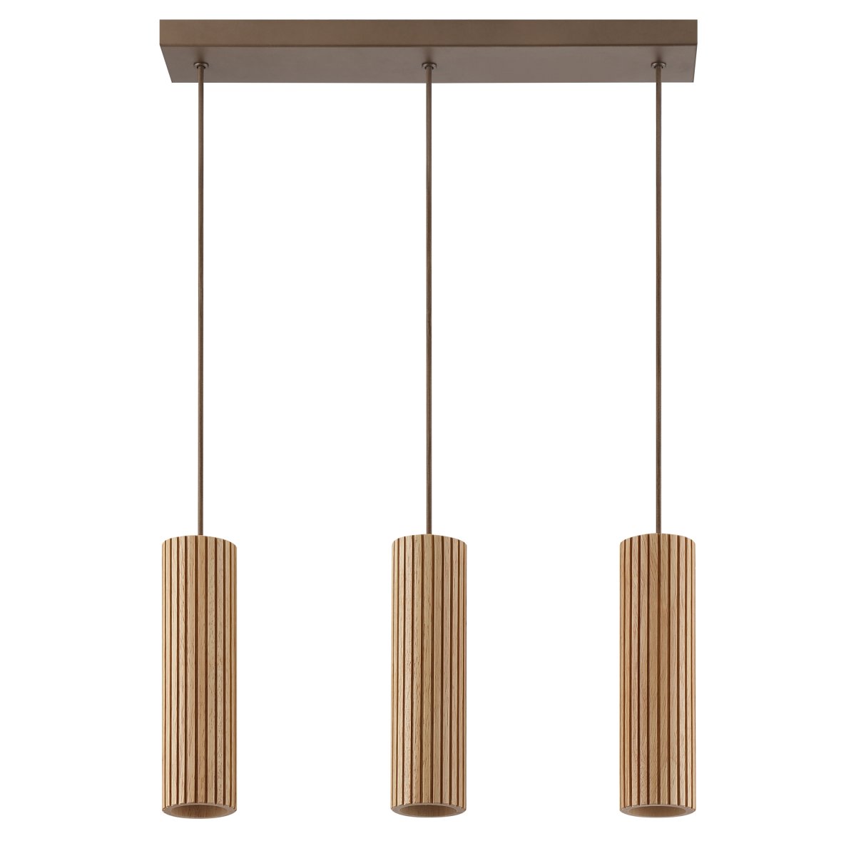 Lakewood 50cm Holz hängelampe Von Brilliant - Die drei Schirme sind in einer Reihe angeordnet, und die Höhe lässt sich bei der Montage an den Raum und den gewünschten Standort anpassen.