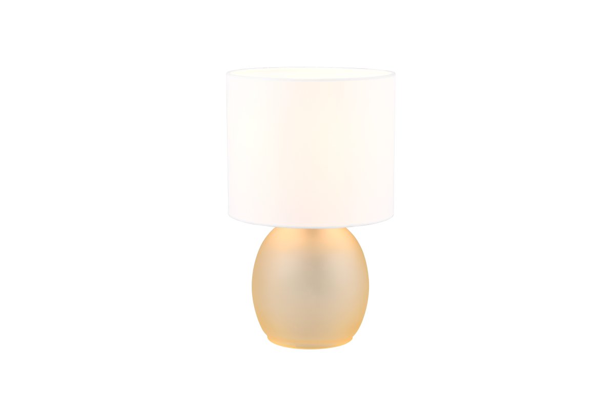 Vela 30cm Bernstein tischlampe Von Trio Lighting - Die raffinierte Farbkombination aus Wei&szlig; und Bernstein rundet das Design der Lampe ab und verleiht ihr ein zeitloses Flair, das sie zu einem idealen Einrichtungsdetail in Ihrem Zuhause macht.