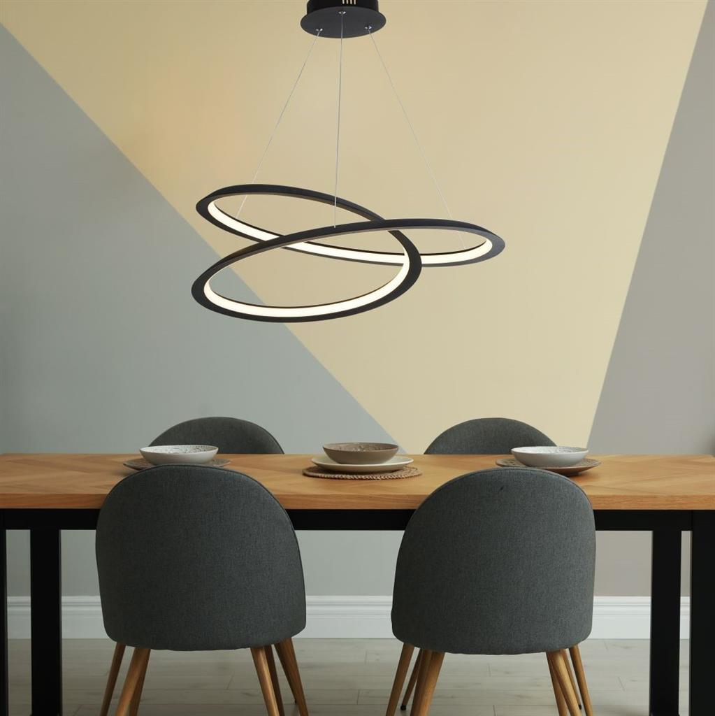 Swirl Ø60 Schwarz hängelampe Von Searchlight - Swirl ist eine dekorative und langlebige Leuchte, die Ihr Interieur mit Stil und intelligenter Funktionalität aufwertet.