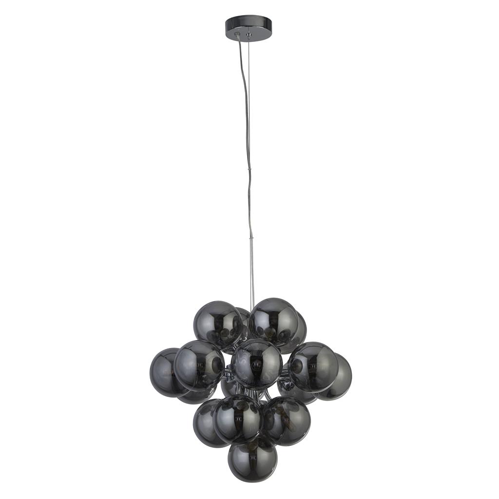 Berry Ø40 Rauchfarben hängelampe Von Searchlight - Berry ist eine Deckenleuchte, die wirklich Platz einnimmt – Mit insgesamt 17 Lichtquellen, umgeben von rauchfarbenen Glaskuppeln im modernen, minimalistischen Stil, ist sie ein garantierter Blickfang in jedem Raum.