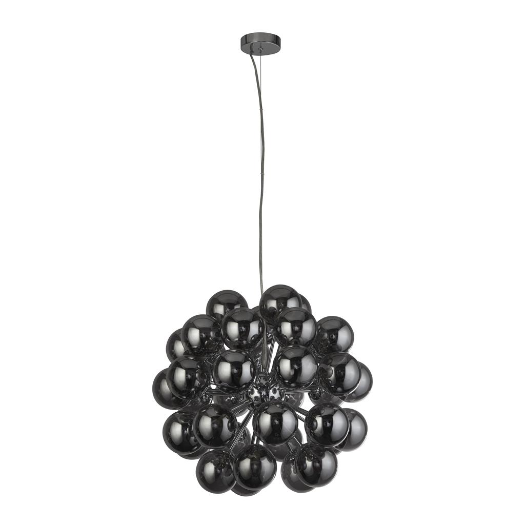 Berry Ø50 Rauchfarben hängelampe Von Searchlight - Berry ist eine Deckenleuchte, die wirklich Platz einnimmt &ndash; Mit insgesamt 27 Lichtquellen, umgeben von rauchfarbenen Glaskuppeln im modernen, minimalistischen Stil, ist sie ein garantierter Blickfang in jedem Raum.