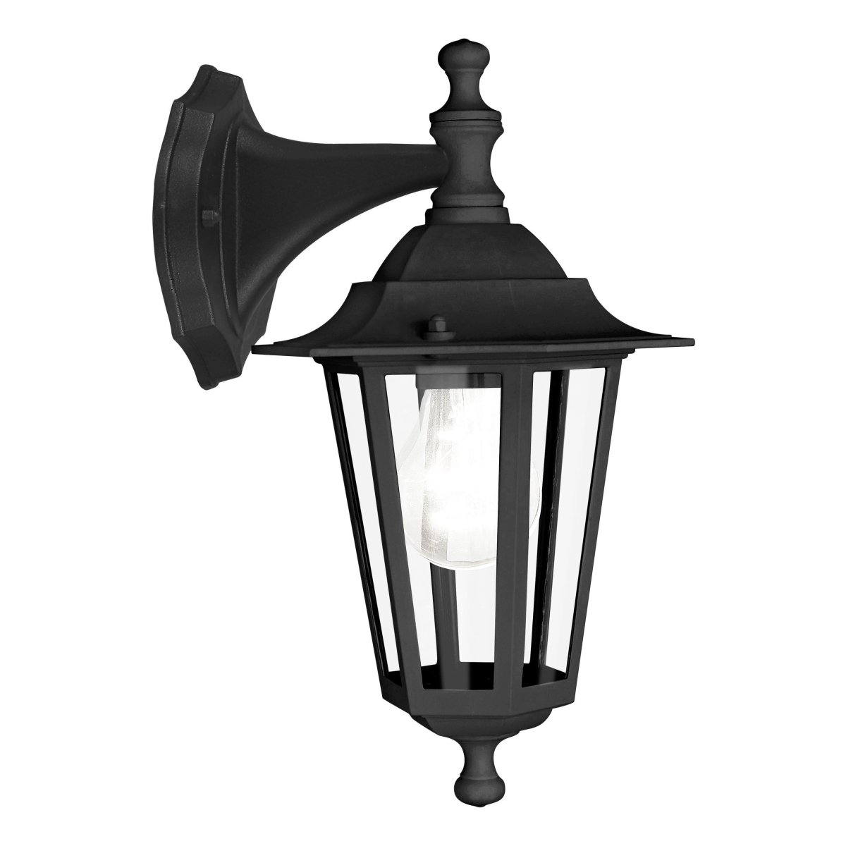 Laterna Schwarz außenlampe Von Eglo - Das klare Glas gibt den Blick auf die Lichtquelle frei und sorgt f&uuml;r ein angenehmes, stimmungsvolles Licht.