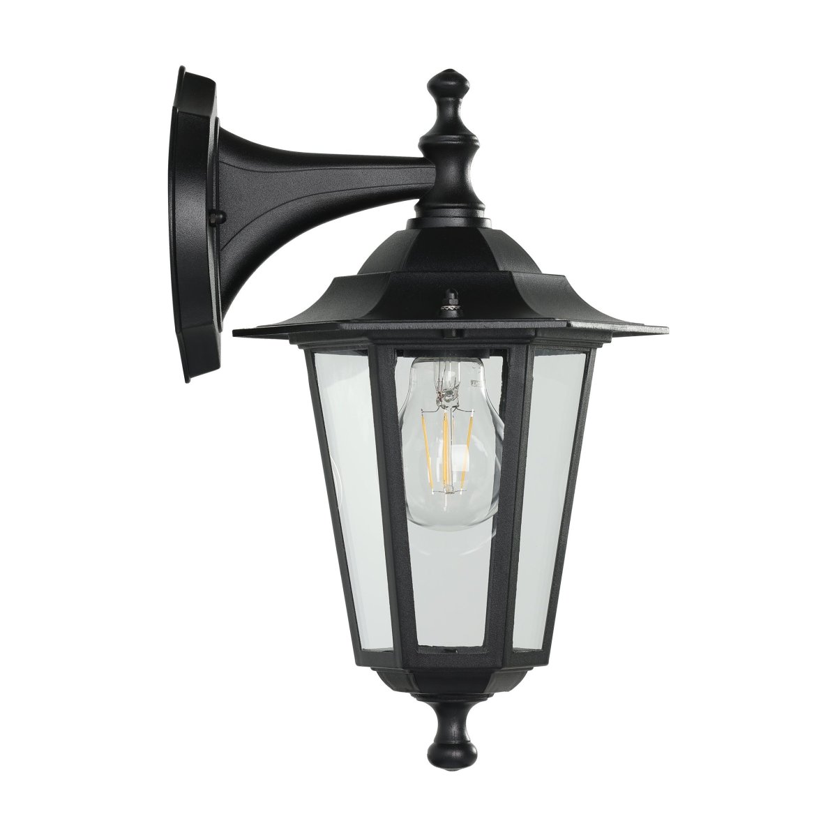 Laterna Schwarz außenlampe Von Eglo - Das klare Glas gibt den Blick auf die Lichtquelle frei und sorgt f&uuml;r ein angenehmes, stimmungsvolles Licht.