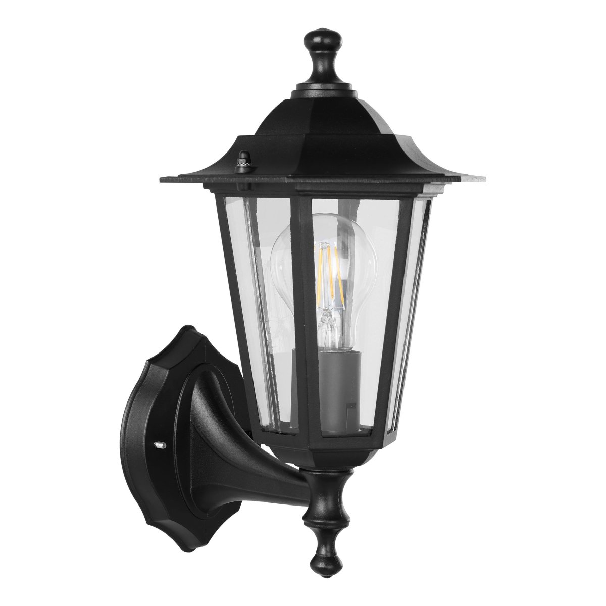 Laterna Schwarz außenlampe Von Eglo - Das klare Glas gibt den Blick auf die Lichtquelle frei und sorgt f&uuml;r ein angenehmes, stimmungsvolles Licht.