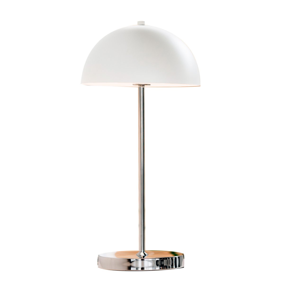 Garda 55cm Chrom tragbare Von Dyberg Larsen - Mit ihrem Chromsockel und dem wei&szlig;en, kuppelf&ouml;rmigen Schirm passt Garda in alle R&auml;ume und Einrichtungsstile.