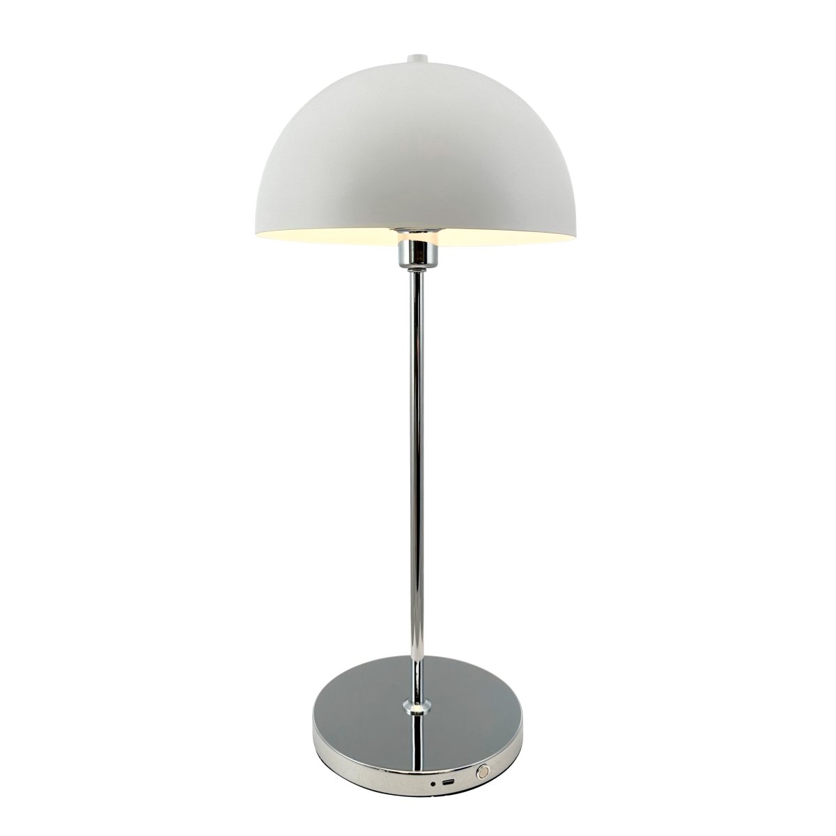 Lago 55cm Chrom tragbare Von Dyberg Larsen - Den kan anv&auml;ndas b&aring;de inomhus och utomhus och har en batteritid p&aring; upp till &aring;tta timmar per laddning.