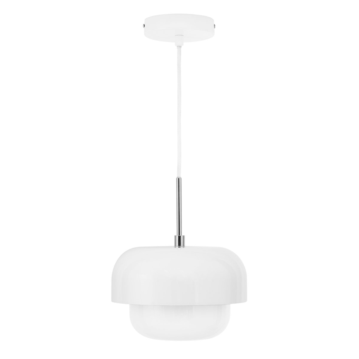 Haipot Ø23 Weiß hängelampe Von Dyberg Larsen - Die Haipot-Lampe hat einen eleganten Lampenschirm aus Opalglas und einen weißen Metallschirm.