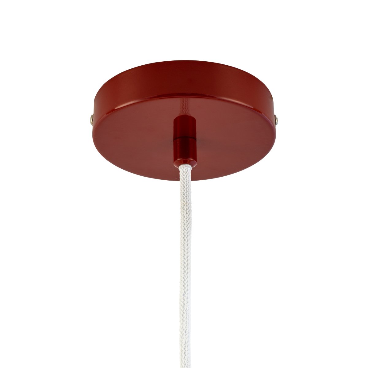 Haipot Ø23 Dunkelrot hängelampe Von Dyberg Larsen - Die Haipot-Lampe hat einen eleganten Lampenschirm aus Opalglas und einen gedeckt roten Metallschirm.