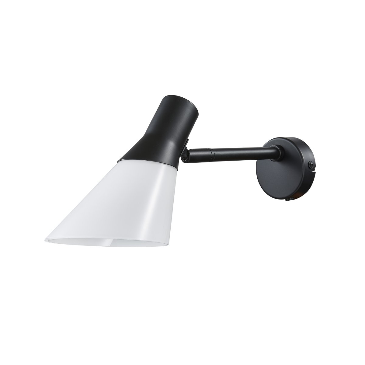 Gent 30cm Schwarz wandlampe Von Dyberg Larsen - Gent ist eine moderne und stilvolle Wandleuchte mit einem Lampenschirm aus Opalglas kombiniert mit schwarzem Metall.