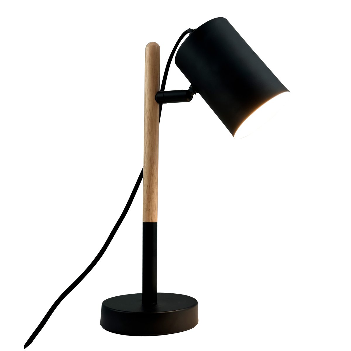 Woody 35cm Schwarz schreibtischlampe Von Dyberg Larsen - Das 1,5 Meter lange Stoffkabel mit praktischem Ein-/Ausschalter macht die Lampe einfach zu bedienen und perfekt für Büroschreibtische und Nachttische.