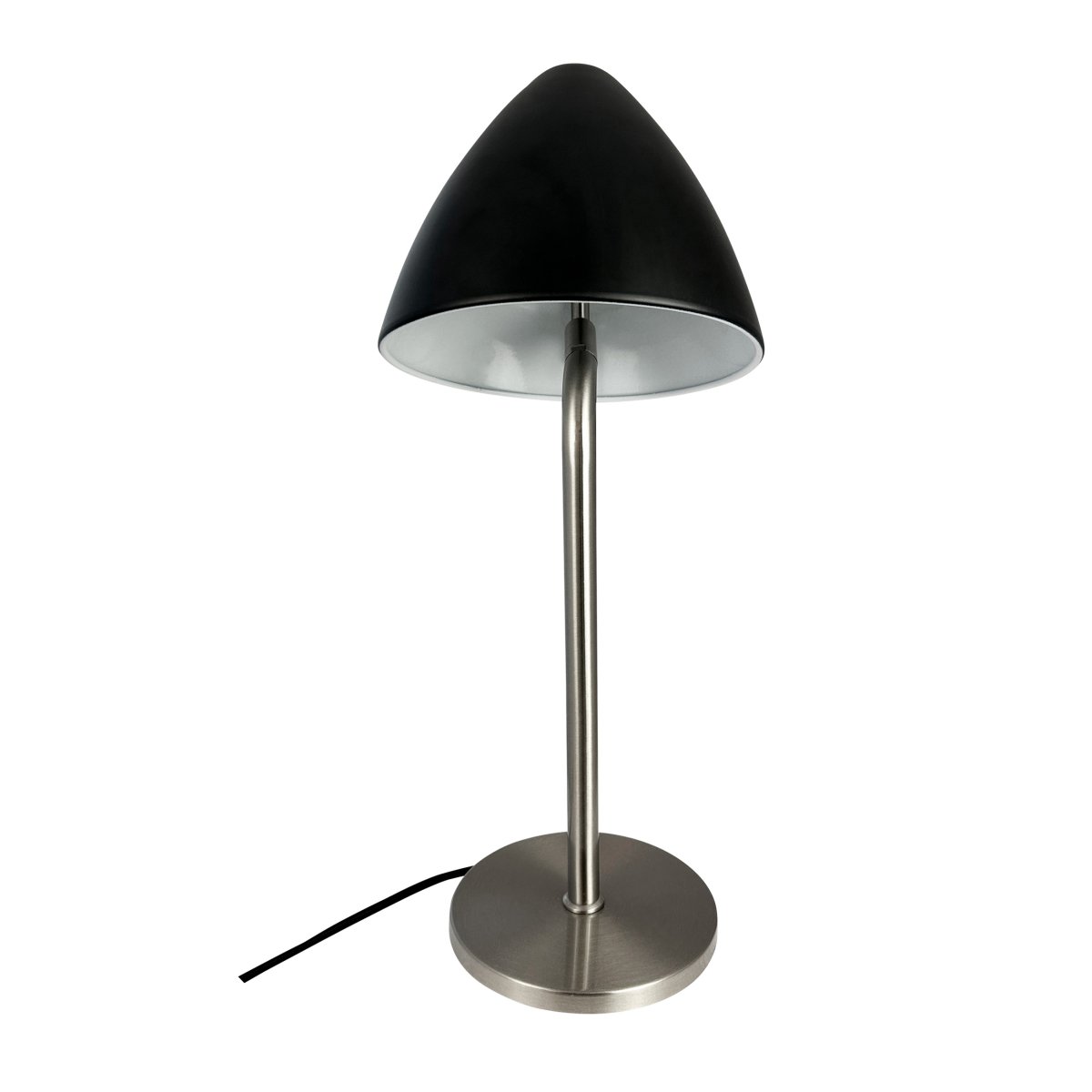 Oulu 47cm Schwarz tischlampe Von Dyberg Larsen - Die Lampe verleiht Ihrem Zuhause eine moderne und stilvolle Note, wobei der Kontrast zwischen der tiefschwarzen Farbe und dem gebürsteten Stahl einen zeitlosen Ausdruck erzeugt.