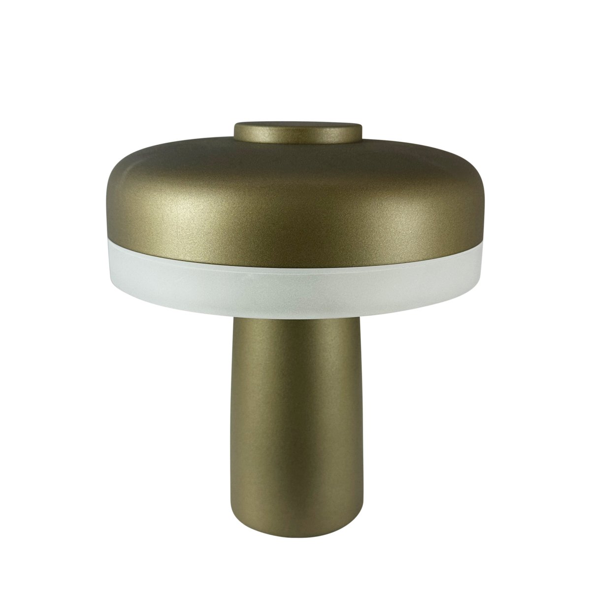 Porter 16cm Metallic-Grün tragbare Von Dyberg Larsen - Die wiederaufladbare LED-Tischleuchte Porter ist eine moderne und funktionale Leuchte mit einzigartigem Design, bei dem das Licht vom Rand kommt und so für ein angenehmes und gleichmäßiges Licht sorgt.