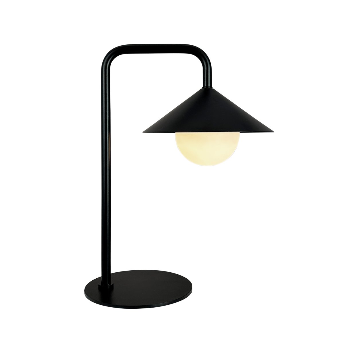 Nova 46cm Schwarz tragbare Von Dyberg Larsen - Die Leuchte besteht aus robustem Metall und Kunststoff und verf&uuml;gt &uuml;ber einen wei&szlig;en, runden Schirm, der ein sanftes und gem&uuml;tliches Licht verbreitet.