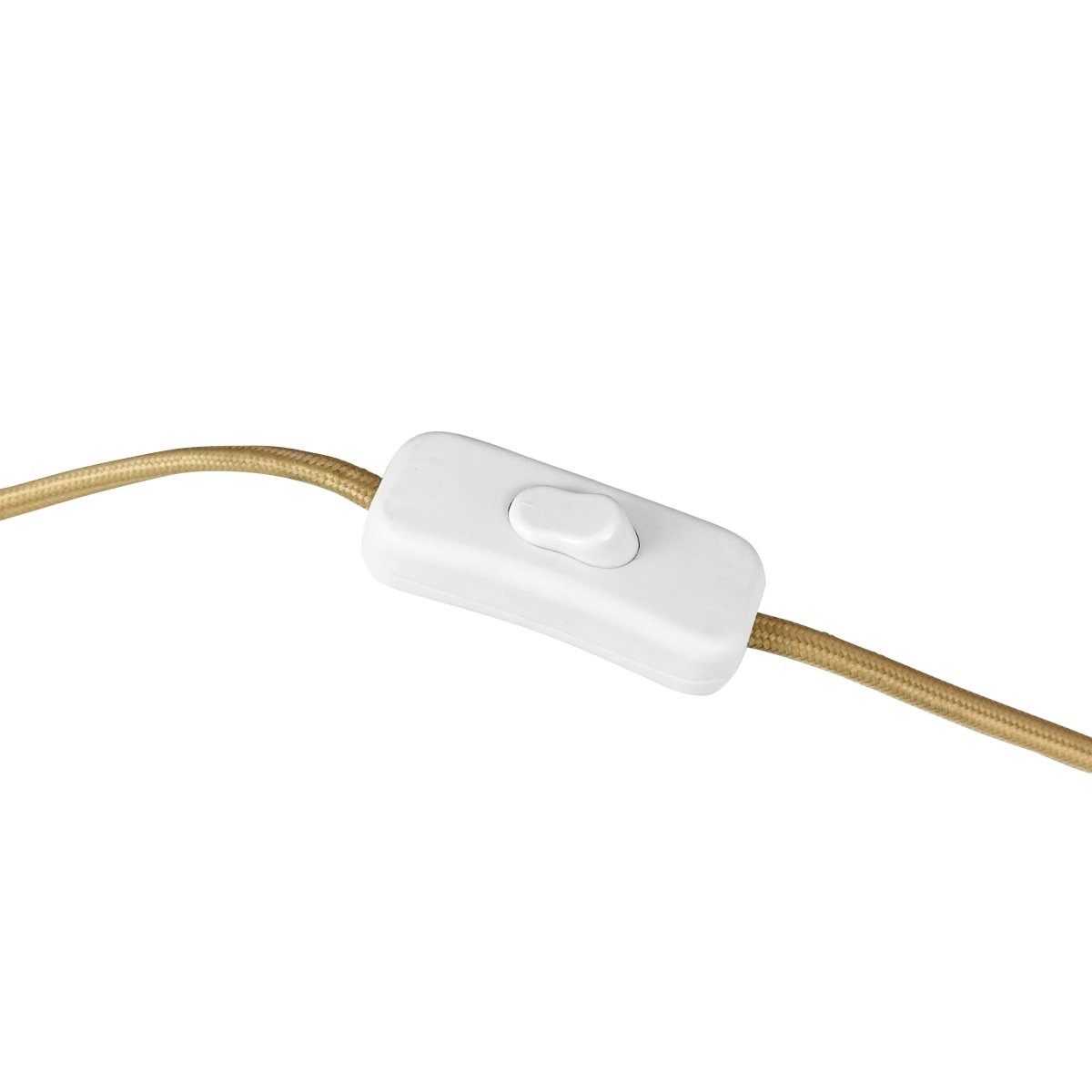 Globus 44cm Messing/Beige tischlampe Von Dyberg Larsen - Die Leuchte wird mit einem 1,6 m langen beigefarbenen Textilkabel, einem Netzschalter und einem Netzstecker geliefert.