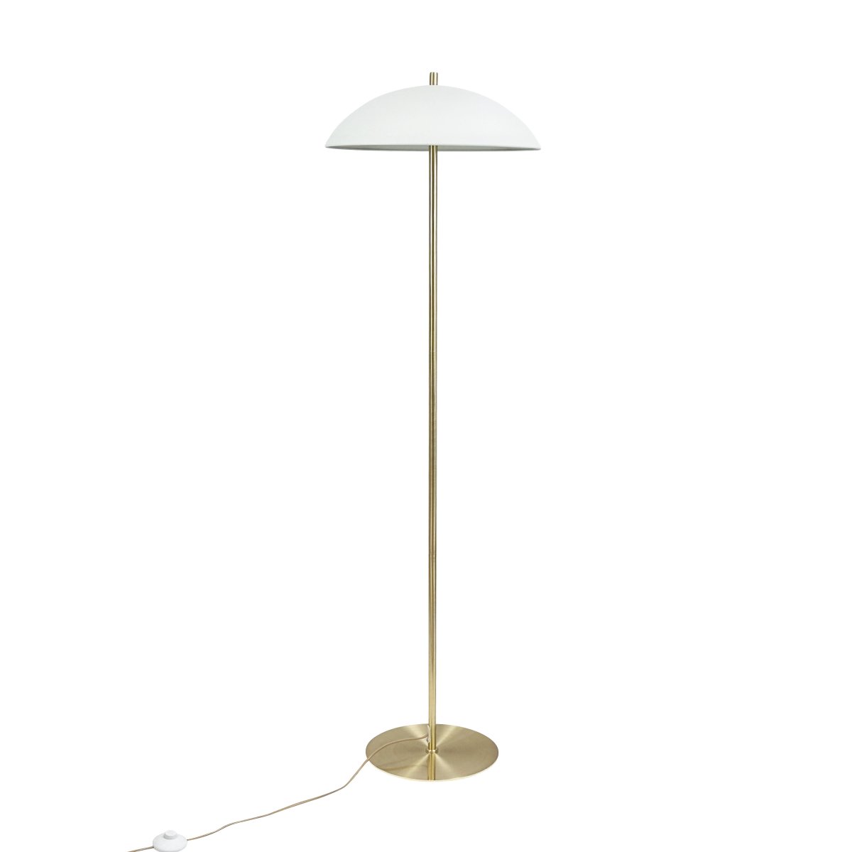 Globus Messing/Beige stehlampe Von Dyberg Larsen - Die Lampe ist aus Metall gefertigt und kombiniert einen sanften Beigeton mit Details in Messingoptik, was ihr eine harmonische und moderne Ausstrahlung verleiht.