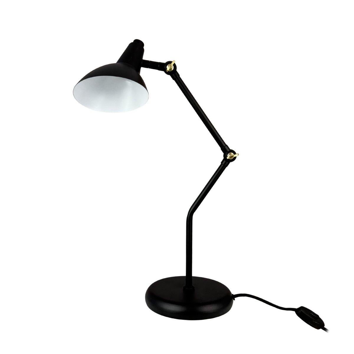 Vela 45cm Schwarz schreibtischlampe Von Dyberg Larsen - Dank zweier verstellbarer Gelenke lassen sich H&ouml;he und Winkel m&uuml;helos anpassen, und die dekorativen Details in Messingoptik sorgen f&uuml;r eine sanfte Verstellung.