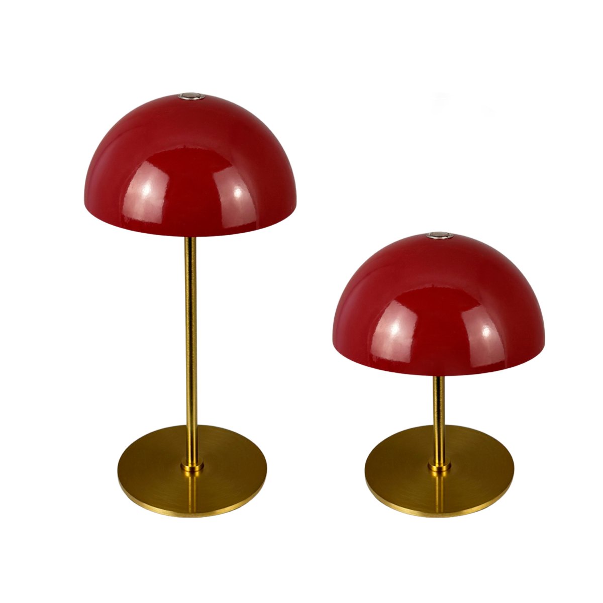 Along set 20cm ROT tragbare Von Dyberg Larsen - Die dunklen, geschwungenen Schirme harmonieren perfekt mit den Lampenf&uuml;&szlig;en in Messingoptik und ergeben einen modernen und harmonischen Look.