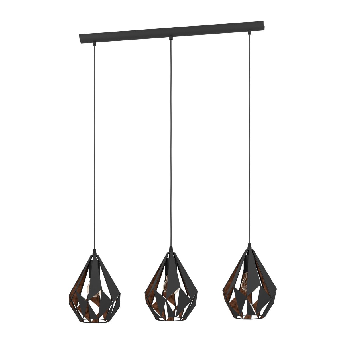 Carlton 80cm Schwarz hängelampe Von Eglo - Das schwarze &Auml;u&szlig;ere harmoniert perfekt mit dem kupferfarbenen Inneren, das f&uuml;r ein warmes und stimmungsvolles Licht sorgt.