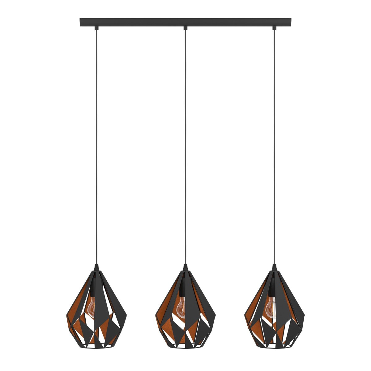 Carlton 80cm Schwarz hängelampe Von Eglo - Das schwarze &Auml;u&szlig;ere harmoniert perfekt mit dem kupferfarbenen Inneren, das f&uuml;r ein warmes und stimmungsvolles Licht sorgt.
