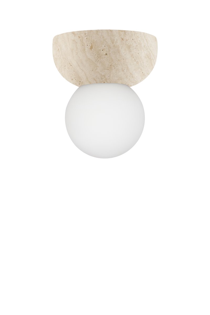 Torrano Ø13 Beiger Travertin badezimmerlampe Von Globen Lighting - Nutzen Sie sie neben dem Spiegel, an der Decke oder kreieren Sie Ihr eigenes, spannendes Arrangement aus mehreren Stücken an der Wand.