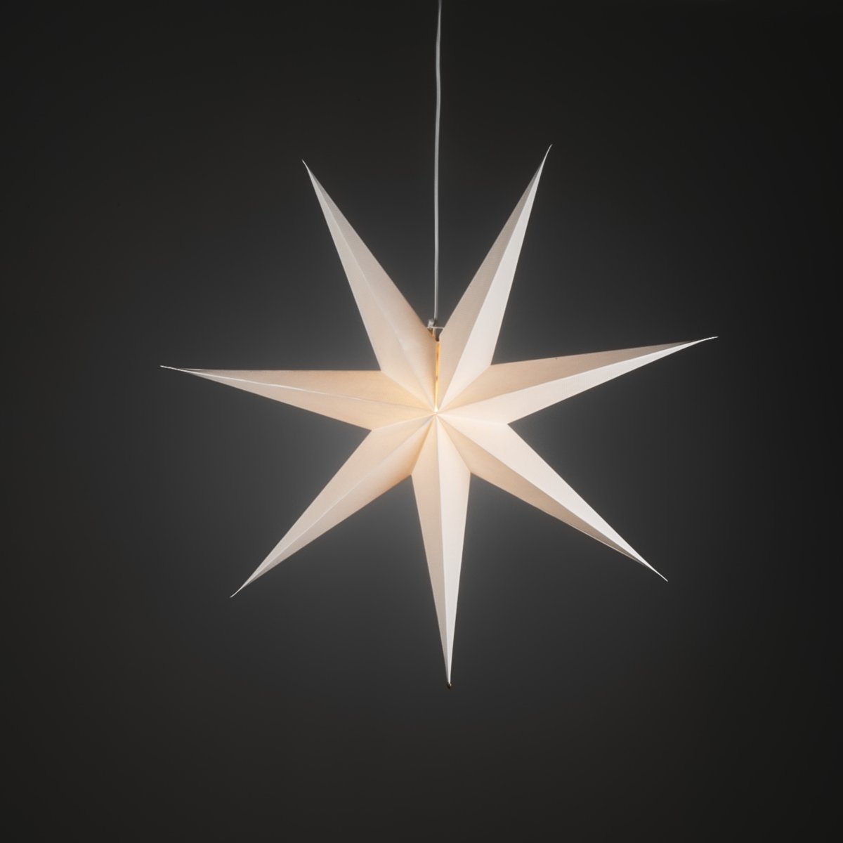 Papierstern Ø78 Weiß Von Konstsmide - Das schlichte, elegante Design verbreitet ein sanftes und angenehmes Licht, das in der Advents- und Weihnachtszeit f&uuml;r eine harmonische Stimmung sorgt.