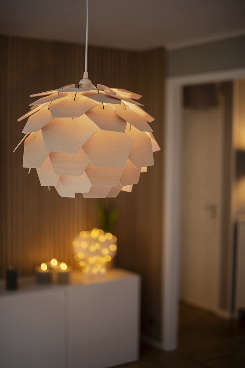 Carpatica Ø40 Natur hängelampe Von Aneta Lighting - Der Deckenbaldachin ist aus weißem Kunststoff zur Hakenaufhängung und mit Klemmleiste ausgestattet.