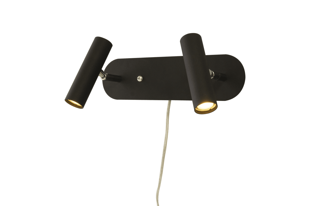 Artic Schwarz leselampe Von Aneta Lighting - Artic-Doppelwandleuchte aus schwarz lackiertem Metall mit Chromdetails.
