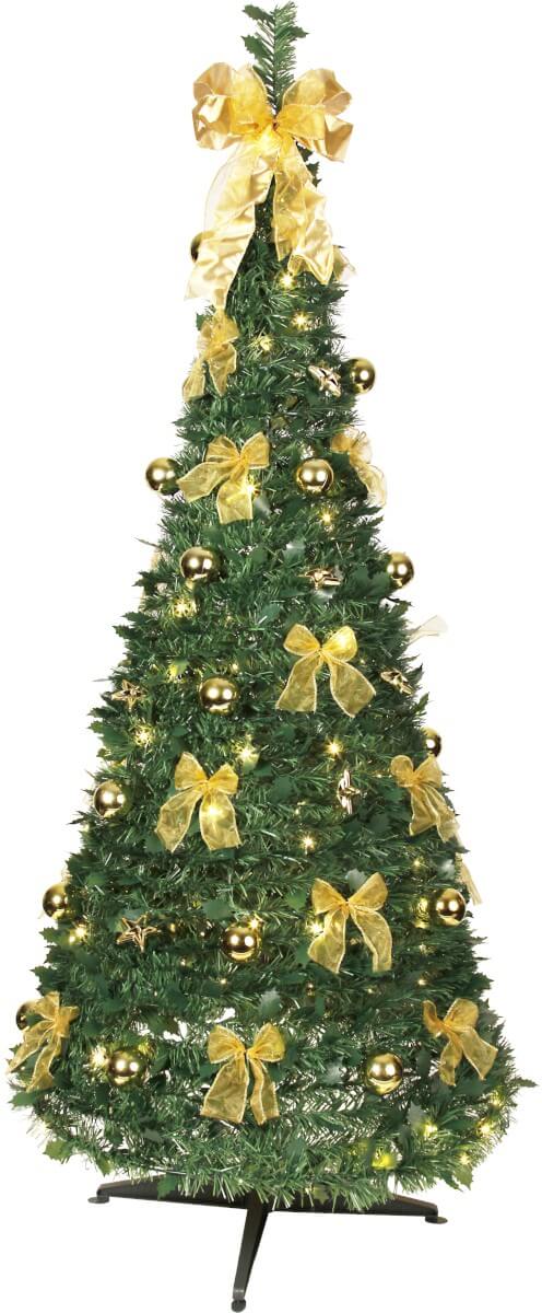 Zoombild von Pop-up-tree 185cm Grün Von Star Trading - Der Baum ist gr&uuml;n und mit goldenen Verzierungen versehen.