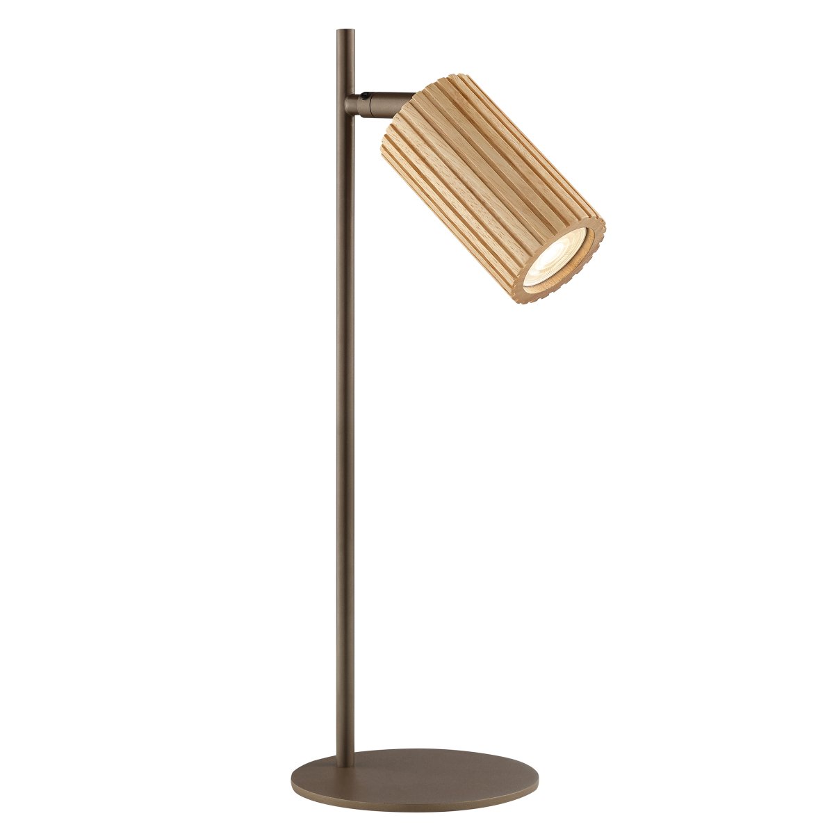 Lakewood 46cm Braun schreibtischlampe Von Brilliant - Die Tischleuchte Lakewood kombiniert braunes Metall mit hellem, geriffeltem Holz und schafft so eine warme und natürliche Atmosphäre.