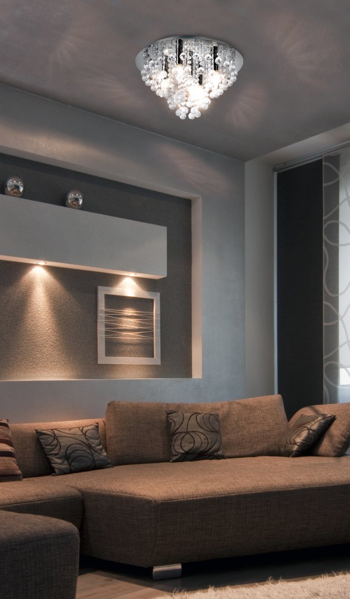 London Ø46 Chrom deckenleuchte Von Globo Lighting - London &auml;r en elegant plafond i krom med dekorativa prismor.