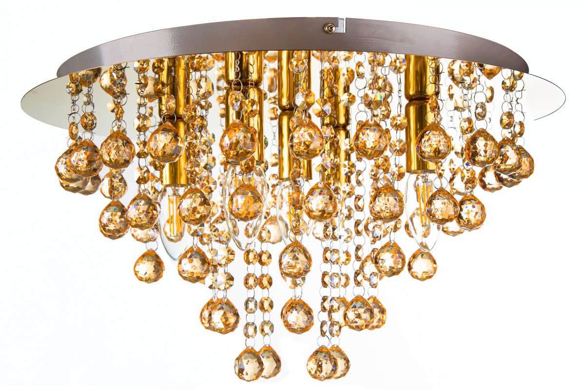 London Ø46 Gold deckenleuchte Von Globo Lighting - London &auml;r en elegant plafond i guld med dekorativa prismor.