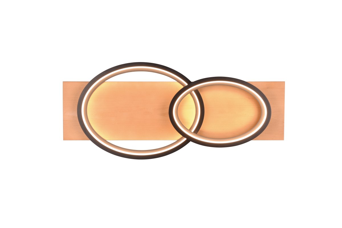 Barca 75cm Holz deckenleuchte Von Trio Lighting - Seine geometrischen Formen und die harmonische Kombination aus mattschwarzem Metall und Naturholz; sorgt f&uuml;r eine angenehme Atmosph&auml;re und mit dem integrierten SWITCH-Dimmer l&auml;sst sich die Helligkeit bequem in drei Stufen regeln.