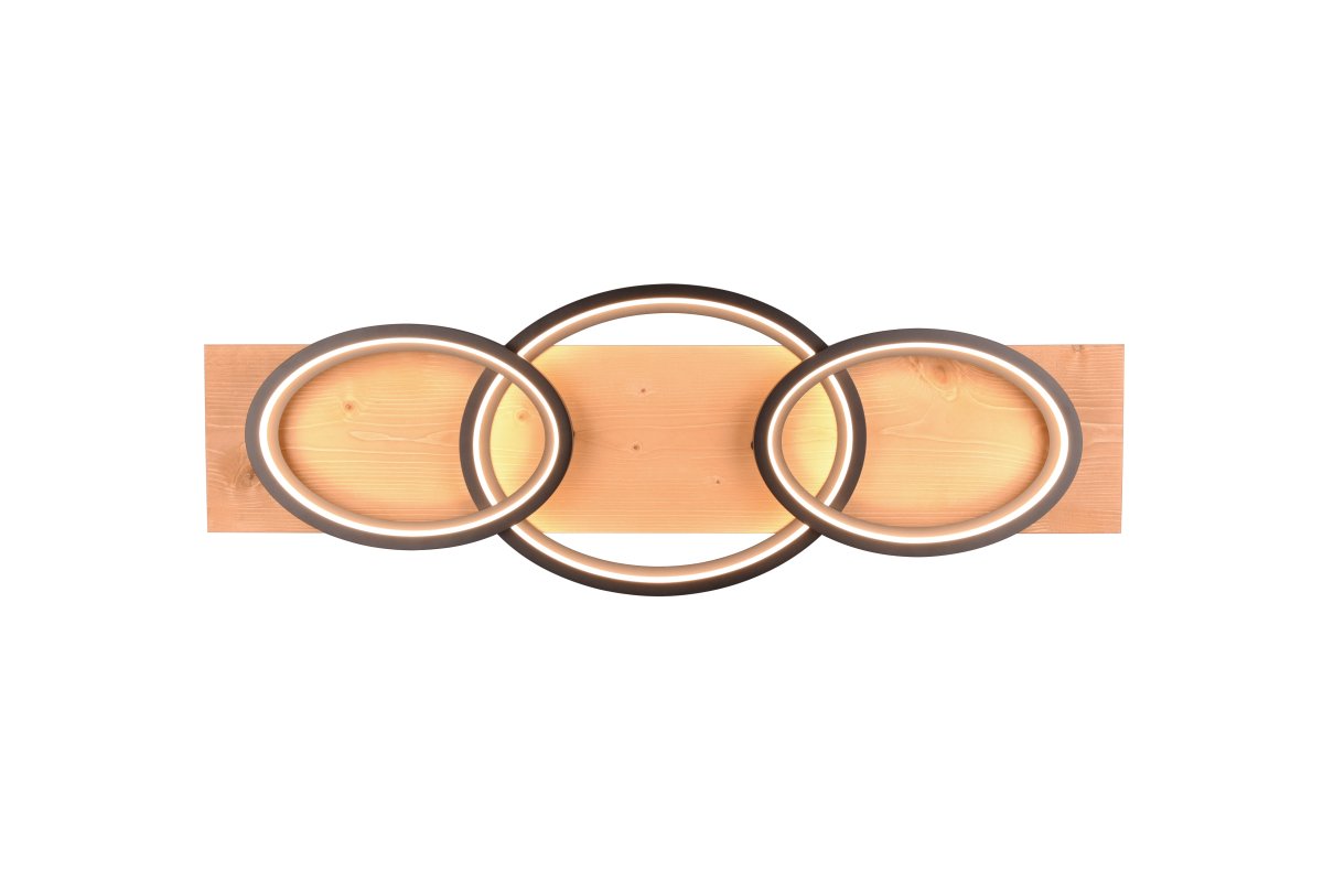 Barca 97cm Holz deckenleuchte Von Trio Lighting - Seine geometrischen Formen und die harmonische Kombination aus mattschwarzem Metall und Naturholz; sorgt f&uuml;r eine angenehme Atmosph&auml;re und mit dem integrierten SWITCH-Dimmer l&auml;sst sich die Helligkeit bequem in drei Stufen regeln.