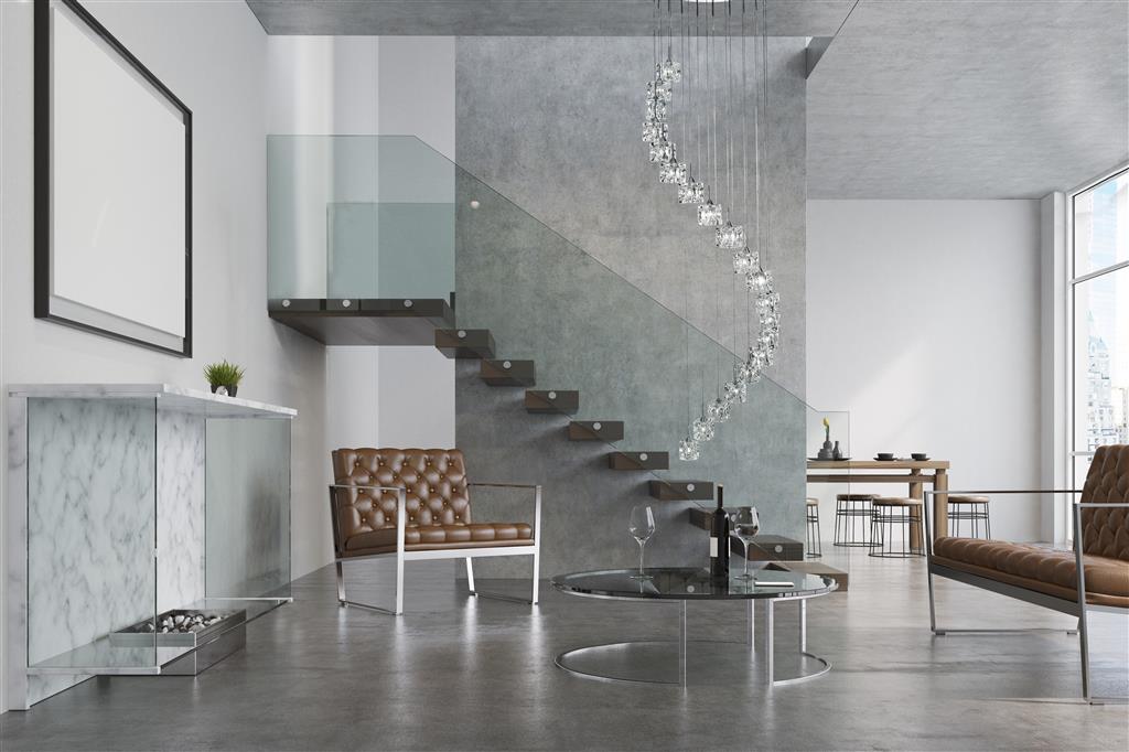 Ice Cube Ø45 Chrom hängelampe Von Searchlight - Jeder Würfel enthält eine integrierte LED-Lichtquelle, die ein helles, klares Weißlicht erzeugt und durch das transparente Glas eine effektvolle Beleuchtung bietet.