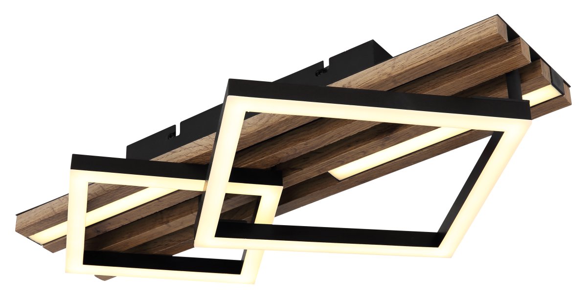 Obrien 47cm Holz deckenleuchte Von Globo Lighting - Takf&auml;stet som efterliknar akustikpanel i kombination med de mattsvarta detaljerna i metall bidrar med industriell k&auml;nsla till rummet.