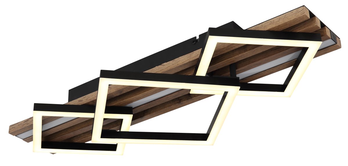 Obrien 60cm Holz deckenleuchte Von Globo Lighting - Takf&auml;stet som efterliknar akustikpanel i kombination med de mattsvarta detaljerna i metall bidrar med industriell k&auml;nsla till rummet.