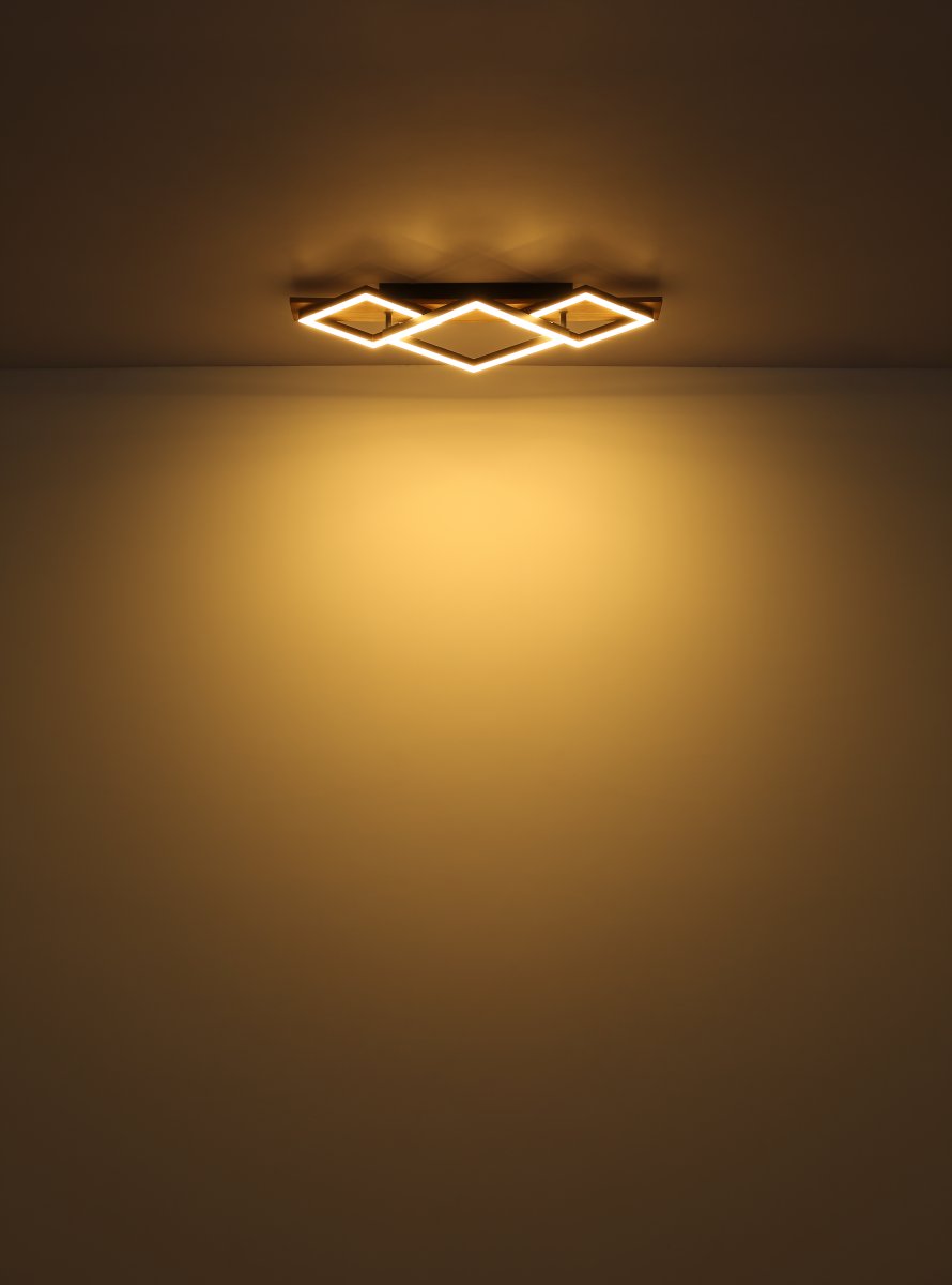 Obrien 60cm Holz deckenleuchte Von Globo Lighting - Takf&auml;stet som efterliknar akustikpanel i kombination med de mattsvarta detaljerna i metall bidrar med industriell k&auml;nsla till rummet.