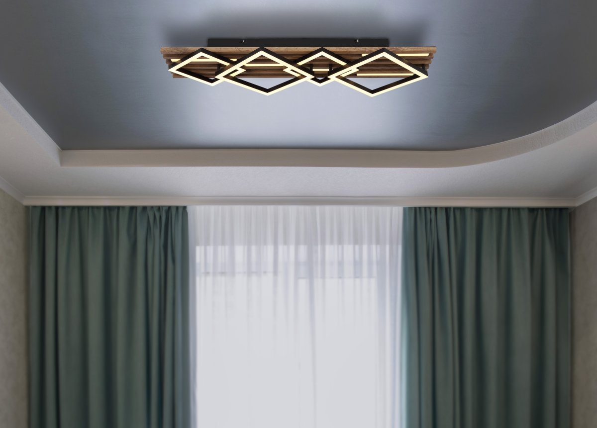 Obrien 82cm Holz deckenleuchte Von Globo Lighting - Takf&auml;stet som efterliknar akustikpanel i kombination med de mattsvarta detaljerna i metall bidrar med industriell k&auml;nsla till rummet.