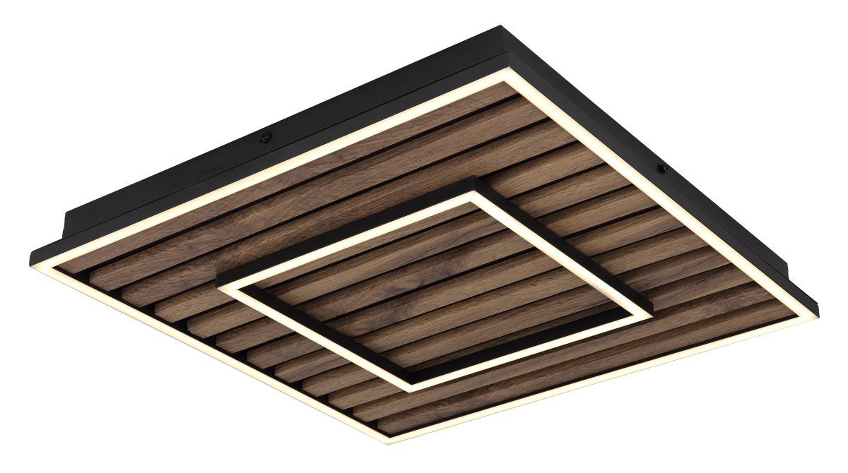 Woody 30cm Holz deckenleuchte Von Globo Lighting - Takf&auml;stet som efterliknar akustikpanel i kombination med de mattsvarta detaljerna i metall bidrar med industriell k&auml;nsla till rummet.